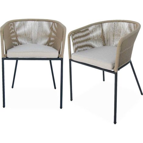 Lot de 2 fauteuils de jardin en corde et acier galvanisé Beige / Beige (1/5)