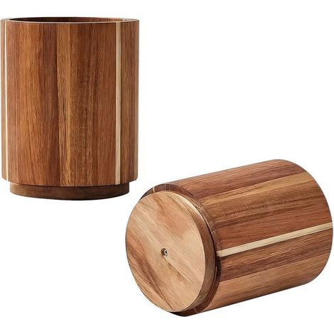Porte-couverts rotatif à 360°, égouttoir et organisateur de cuisine en bois d'acacia, forme cylindrique, pour plan de travail et ustensiles, décoration rustique, marron (1/5)