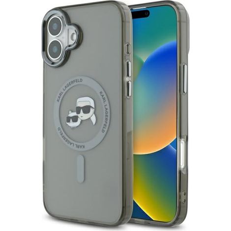 Karl Lagerfeld KLHMP16SHLSKCK iPhone 6,1" schwarze/schwarze Hartschalen-Hülle IML Metal Karl&Choupette Head MagSafe (1/5)