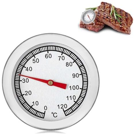 Termómetro para barbacoa, termómetro analógico bimetálico para parrilla en acero inoxidable de 0 a 120 °C, para medir la temperatura de parrillas, ahumadores y hornos, Ø 52 x H 58 mm, accesorios para (1/5)