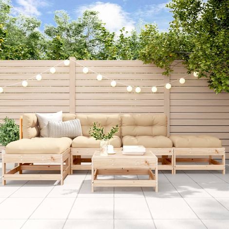 6-tlg. Garten-Lounge-Set mit Kissen Massivholz