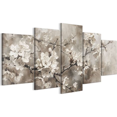 Quadro su tela italiana 100 x 50 cm pentattico - stile moderno - fiori Quadro su tela italiana 200 x 100 cm pentattico - stile moderno - fiori (1/5)