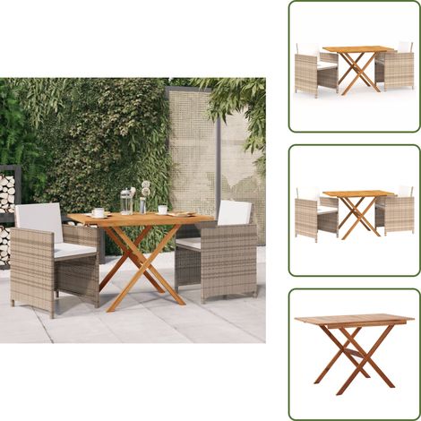 3-tlg. Garten-Essgruppe mit Kissen Beige - Gartensessel - Gartentisch - Rattan Möbel - Gartenmöbel Set - Outdoor Essgruppe (1/5)