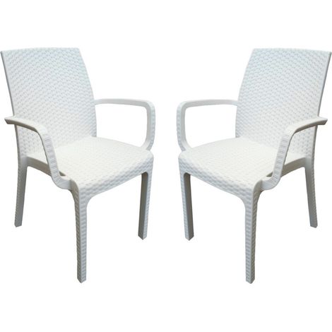 Sedia poltrona indiana in simil rattan per esterno e interno set 2 pezzi BIANCO (1/2)