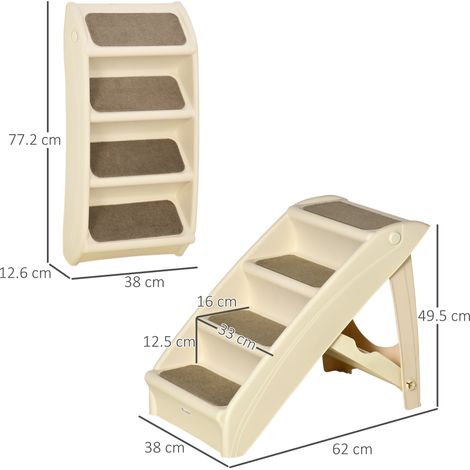 Échelle pliable pour chien avec 4 marches antidérapantes, pour animaux jusqu'à 10 kg, beige. (1/5)