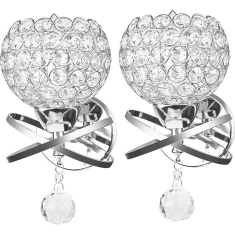 2 Stück Wandleuchte Modern Kristall, Silber Wandlampe für Schlafzimmer, Gang, Wohnzimmer, Lampenfassung E14 (ohne Leuchtmittel)