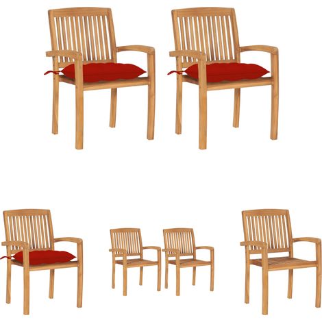 Gartenmöbel - vidaXL Gartenstühle 2 Stk. mit Roten Kissen Massivholz Teak - Vintage Gartenmöbel (1/5)