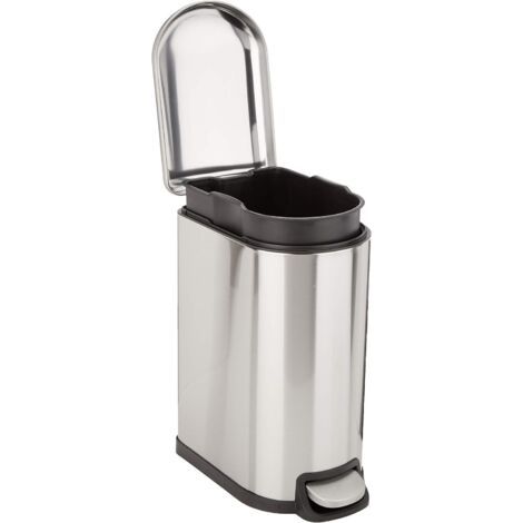 QORVA-Poubelle en forme de D antitache à pédale, fermeture en douceur, pour salle de bain, chambre ou salon, forme fine pour espace étroit, 10 l, acier inoxydable (1/5)