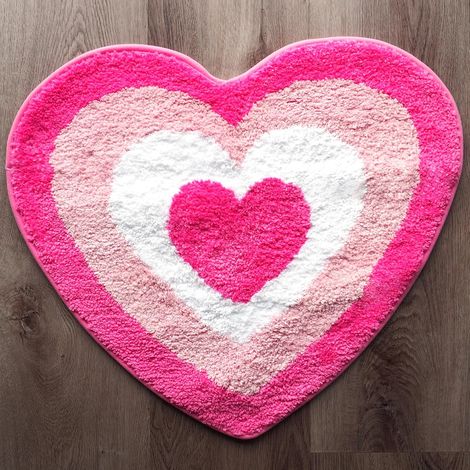 KOWOLL Tapis de bain rose cœur, tapis rose fuchsia, décoration de salle de bain amusante et mignonne, tapis de douche Saint-Valentin, style rétro et funky, chambre à coucher, style preppy cool, appart (1/5)