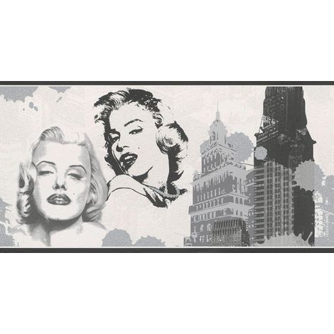 Marilyn Monroe Style Rasch Wallpaper Border White Black Silver New York (1/4)