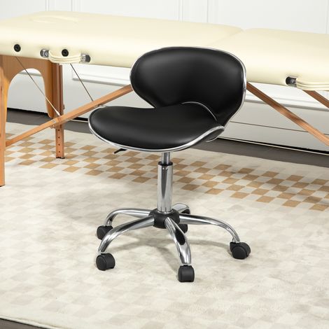 Tabouret à roulettes, tabouret de travail avec hauteur réglable de 44 à 56 cm et dossier, pivotant à 360°, noir (1/5)