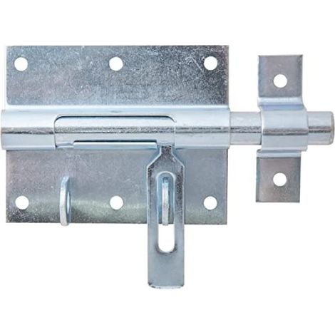 Verrou de box porte-cadenas avec boucle serrée galvanisé en bleu platine 90 x 73 mm boulon Ø 13,5 mm longueur totale 130 mm kit de 10