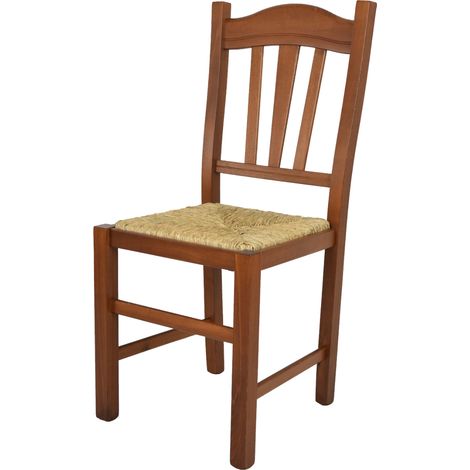 Tommychairs - Sedia modello Silvana per cucina bar e sala da pranzo, robusta struttura in legno di faggio color noce chiaro e seduta in paglia