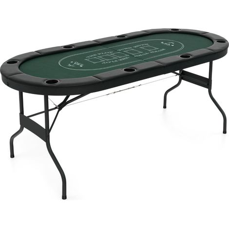 Table de poker ovale pliable 182 x 82 x 75 cm pour 8 joueurs avec accoudoirs rembourrés style moderne en feutre vert (1/2)
