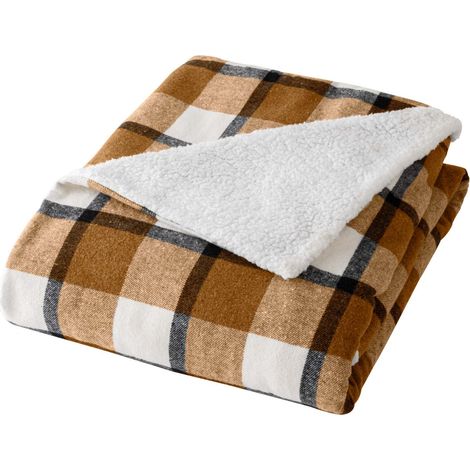 Plaid Tartan Sherpa "Ecossais" 125x150cm Camel