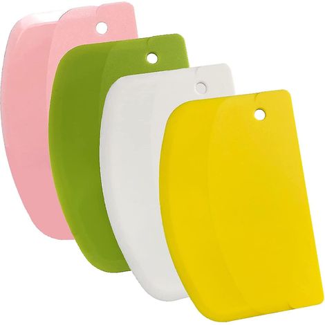 Racloir à pâte, couteau de table en plastique, racloir à bol, couteau à pain pour la décoration de gâteaux et la pâtisserie, lot de 4 (couleurs assorties) (1/5)