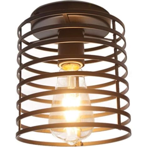 Plafonnier Semi Affleurant Industriel, base noire E26, cage de fer, pour intérieur (salle de séjour) [Classe énergétique A++] (1/4)