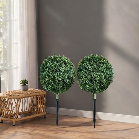 Buis artificiels verts en plastique avec protection UV lot de 2 (1/5)