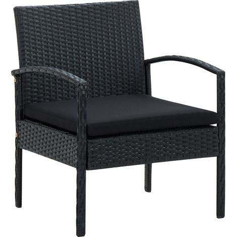 Chaise de jardin - Chaise d'extérieur pour terrasse/jardin avec coussin Résine tressée Noir BV921762 - BonneVie (1/5)