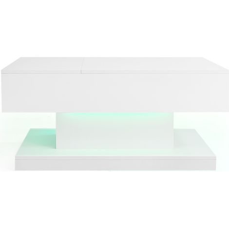 Mesa de centro elevable con LED y almacenamiento 100 x 50 x 45 cm blanca (1/5)