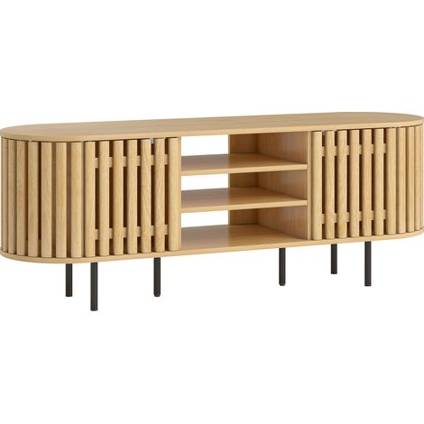 Meuble TV pour téléviseurs 60 pouces, 2 portes persiennes, 140 x 40 x 52 cm, bois naturel (1/5)