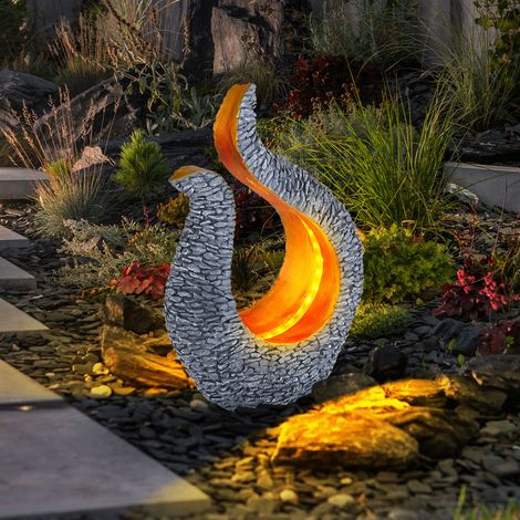 Globo – Lampe solaire décorative jardin sculpture incurvée aspect pierre – IP44 – Autonomie 6-8h – LED blanc chaud – 23,5x11x34,5 cm