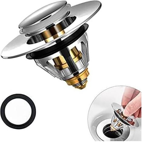 CSPARCV (6.2 × 6.2 × 5 cm) Universal Pop-Up Sink Plug with Hair Filter, Odor-Resistant, Clogging-Free, Stainless Steel Drain Plug for Kitchen Sink and Bathtub (1/4)