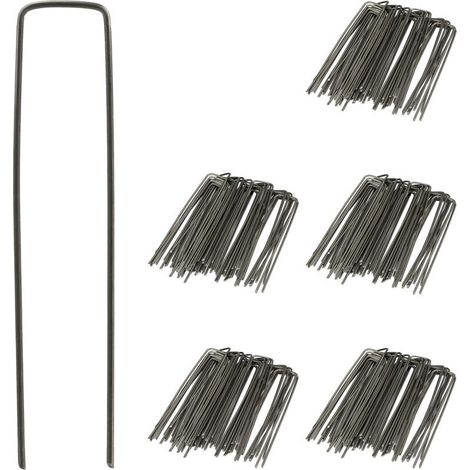 Relaxdays Piquets fixation en lot de 250, 15 cm de long, diamètre de 2 mm, crochets en U, acier, géotextiles, anthracite (1/5)