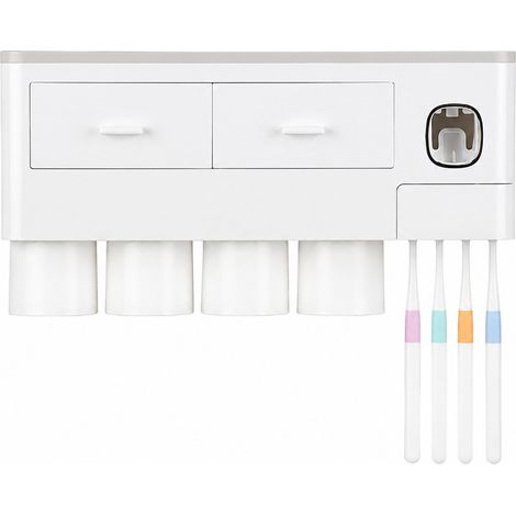 Porte-brosses à dents magnétique inversé, support à adsorption magnétique, presse-tube de dentifrice, 4 gobelets gris (1/4)