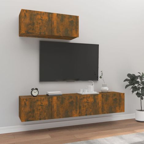 Ensemble de meubles TV 3 pcs pour Salon - Armoire TV Chêne fumé Bois d'ingénierie BV492763 - BonneVie (1/5)