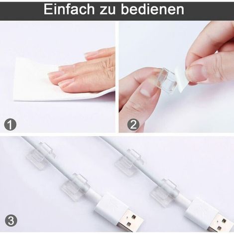 Clip câble adhésif transparent gestion câble - 60, Attache accroche cavalier électrique bureau maison voiture - Transpare Aucuneary (1/5)