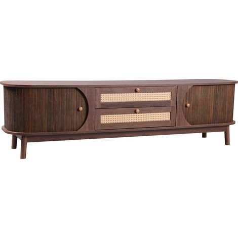 Mobile TV in MDF naturale con ante e cassetti effetto rattan 170 x 39,5 x 46 cm (1/5)