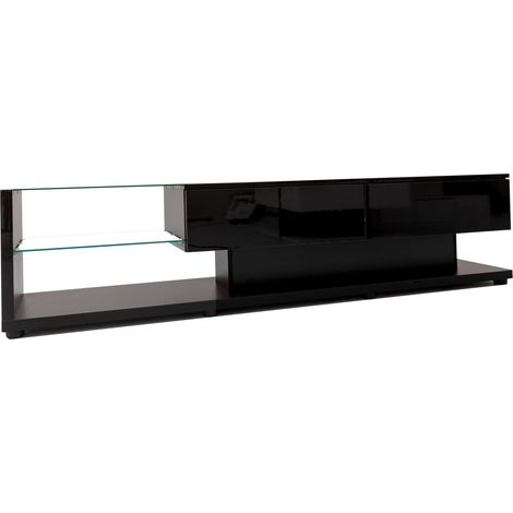 Mueble TV alto brillo negro 170 x 36 x 38 cm con 2 cajones, 2 estantes de vidrio y LED (1/5)