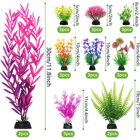 Plantes Artificielles d'Aquarium Décorations pour Aquarium en Plastique Assortiment de Végétaux Colorés pour Décor de Bassin et Poisson (1/5)