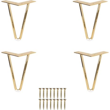 Pieds de meubles - Lot de 4 - 15 cm - Pieds de table - Pieds de meubles - Fer - Doré - Vis et patins de protection inclus - Pour table, bureau et autres meubles (bricolage) (1/5)