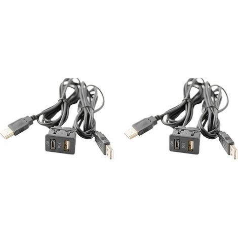 Lot de 2 adaptateurs USB doubles à montage encastré de 150 cm pour tableau de bord de voiture ou bateau (compatible Toyota). (1/5)