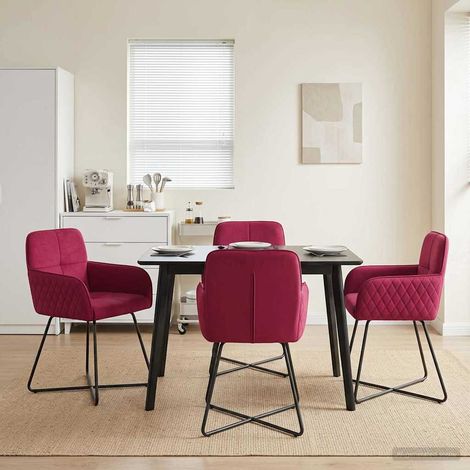 Lot de 4 chaises de salle à manger en velours bordeaux avec accoudoirs en métal - PANGIVO (1/5)