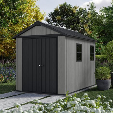 Casetta da Giardino Perham, Lucchettabile, Finitura in Resina, Presenza Finestre, Tetto a due Falde, 230x287x246h cm Grigio (1/5)
