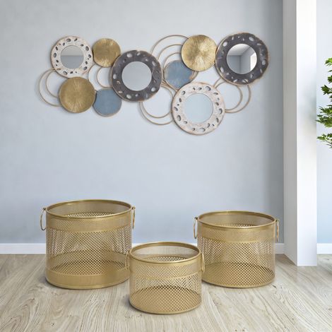 Set de 3 cache-pots ajourés en métal doré ø cm 40x34-35x28-30x22 (1/5)