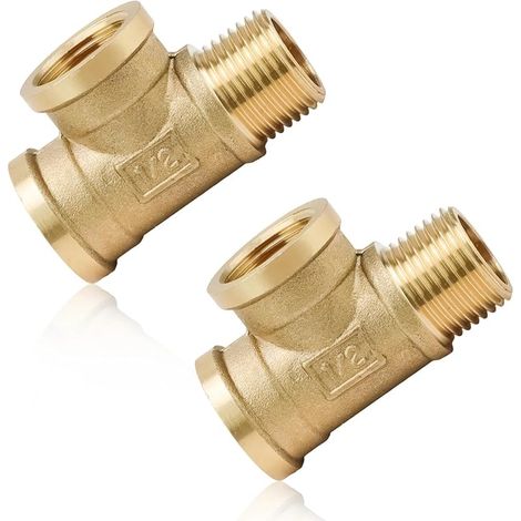 2 Pièces Raccord Plomberie de Type T, 1/2 Pouce Raccords en T en Laiton, IG/IG/AG (20,5 mm, 26,7 mm) Messing T-Stück, Convient Aux Systèmes de Climatisation, Salles de Bains, Toilettes
