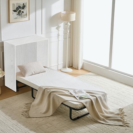 Mobile con Letto a Scomparsa Singolo Salvaspazio Materasso Incluso Bianco Frassinato (1/5)