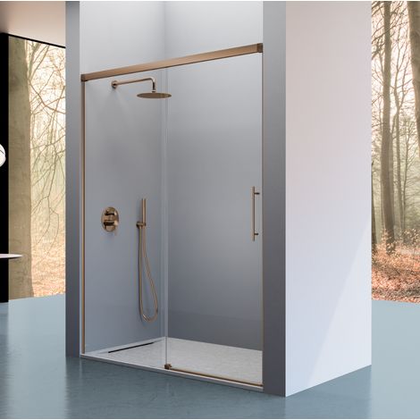 Paroi de douche fixe + Porte coulissante URBAN bronze 169-172 cm