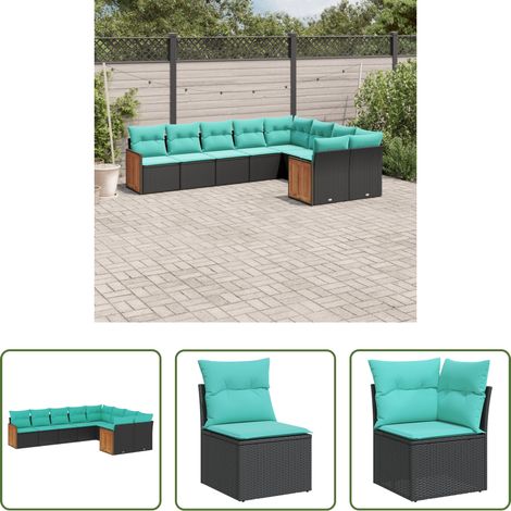 Gartenmöbel - 9-teiliges Gartensofa-Set mit Kissen, schwarzes Polyrattan (1/5)