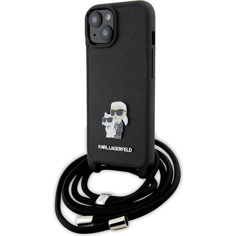 Karl Lagerfeld KLHCP15MSAKCPSK iPhone 15 Plus / 14 Plus 6.7 Hardcase schwarz/schwarz Crossbody Saffiano Metall Pin Karl & Choupette (1/5)