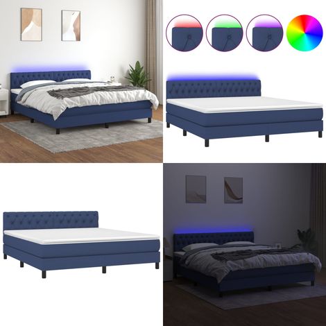 Boxspringbett mit Matratze & LED Blau 160x200 cm Stoff - Boxspringbett - Doppelbett - Schlafsofa - Bettenrahmen - Lattenrost - Home & Living (1/5)