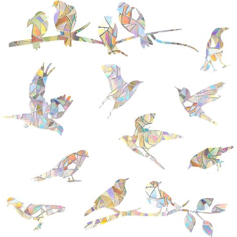 Autocollants de Fenêtre Prisme, Attrape-Soleil Adhésifs Vitre, Stickers Muraux PVC Anti-Collision, Décorations Transparentes pour Salle à Manger Chambre, 2 Feuilles (Petit oiseau) (1/5)