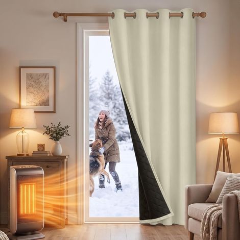 ROSNEK Série 82257 Rideau occultant thermique phonique 405 g/m² 132 x 160 cm à œillets Beige - 1 panneau (1/5)
