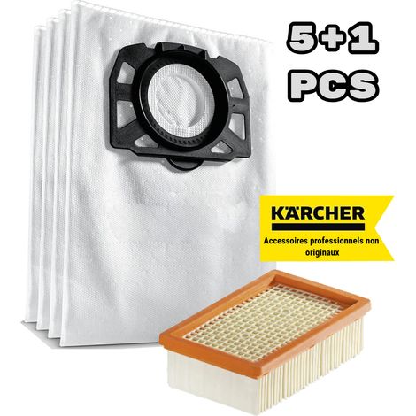 Adecuado para Kärcher WD 4, WD 5, WD 6, WD 4290 / 5200 M / 5300 M / 5600 MP Bolsa de filtro de pelusa + filtro plano plisado (paquete de 5+1) (1/4)