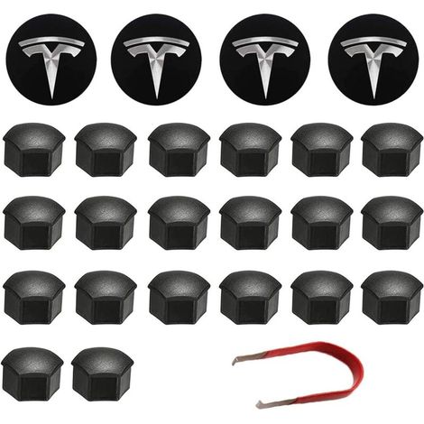 Kit De Couverture De Roue Capuchon de Moyeu Central Car Wheel Nut Cover avec Outil Demontage pour Tesla Model 3, S & X (Noir)