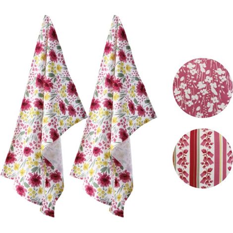 Set 2 Strofinacci Salviette da Cucina in Cotone Bloom 40 x 60 cm 3 Decori (1/2)